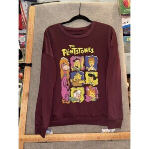 The Flintstones Lightweight Graphic Crewneck Sweatshirt Women Size S Maroon Red